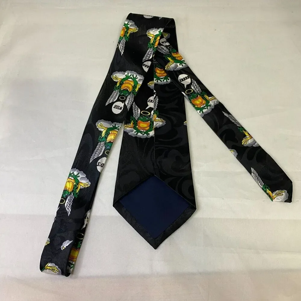 #6640 Fratello Black with Frogs Mens Necktie, Tie